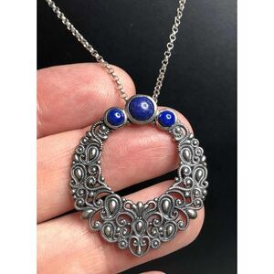 2008 Or Paz PZ Sterling Silver 925 Lapis scroll Necklace ISRAEL 18" 7.6 grams
